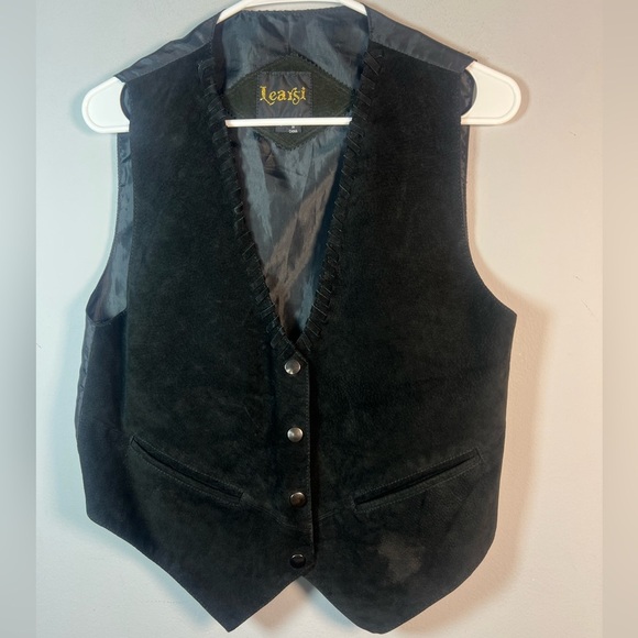 Learsi Black Suede Leather Vest with Buttons Small - Picture 3 of 7